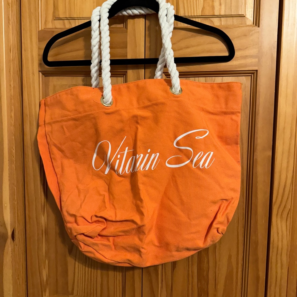 Vitamin A Vibrant Orange Tote with White Rope Handles